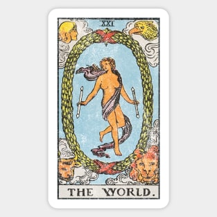 The World tarot card (distressed) Sticker